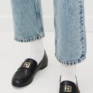 New Anine Bing Corrine Loafers  Black Mini Embossed Size EU40